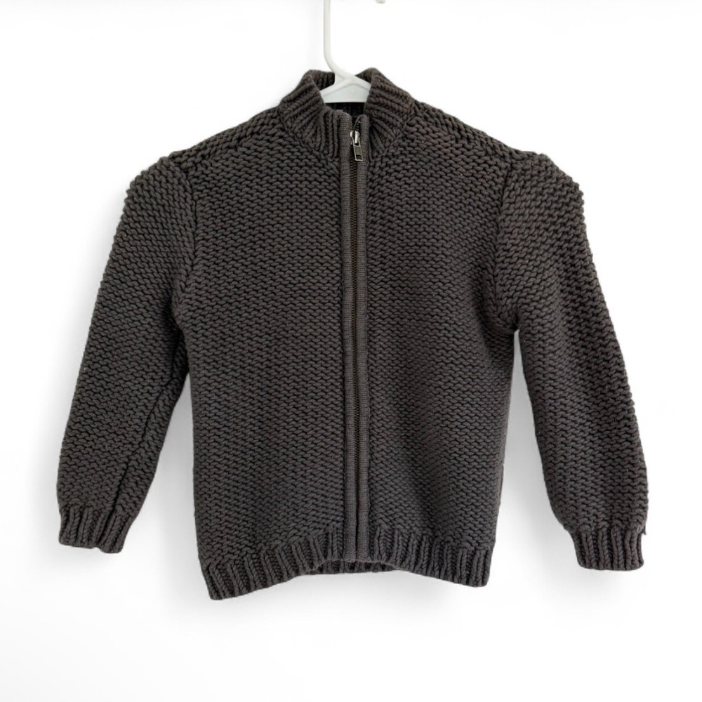 Tea Collection Boys Cardigan Sweater Zipper 4 Gray Crochet Dressy Chunky Cozy